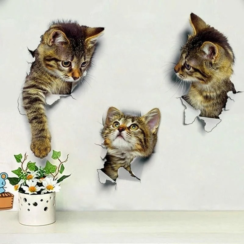 3pcs 3D Cute Cat Self-adhesive - đánh giá và giá Pvc Panel Background